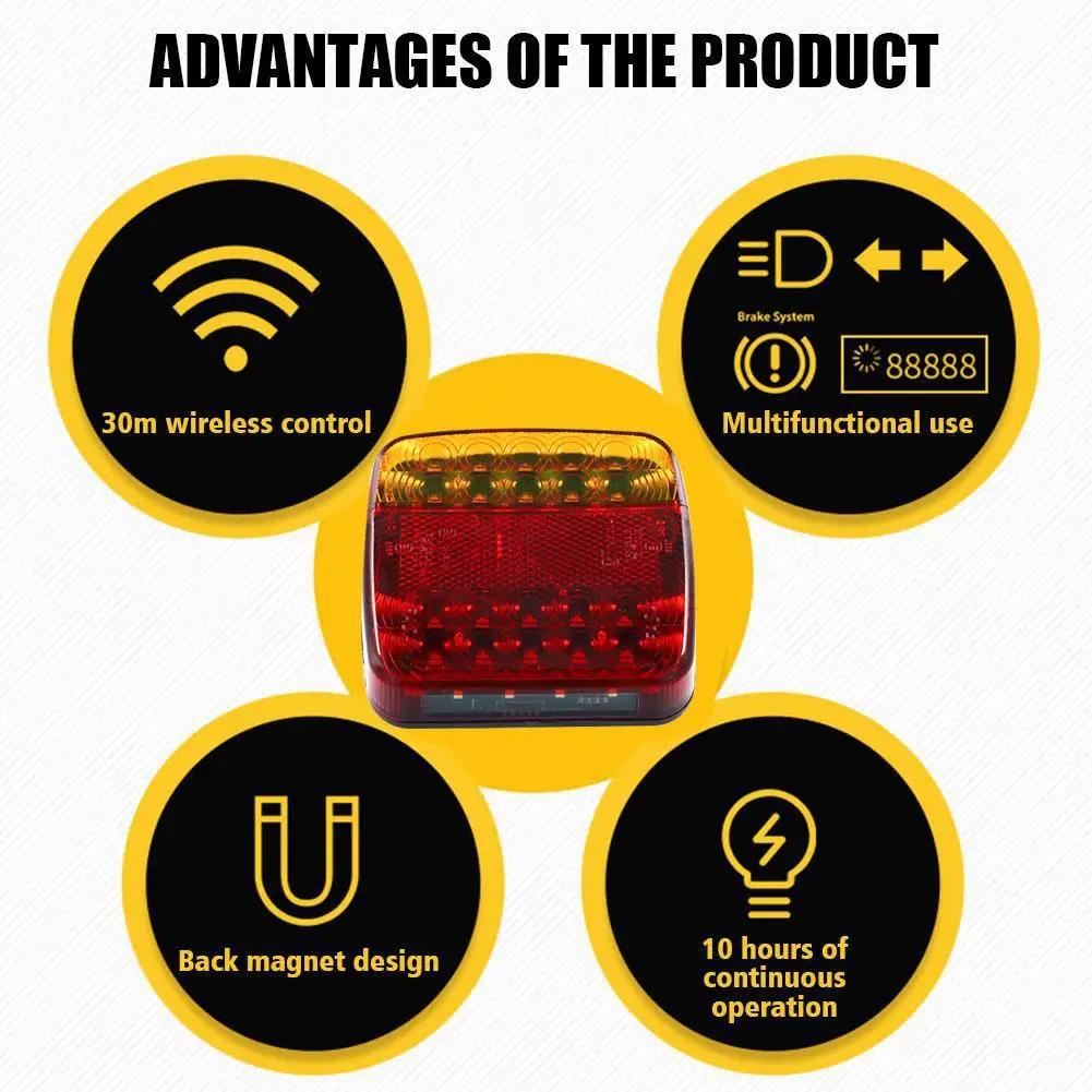 2pcs Magnetic Wireless Trailer Lights Waterproof Reflective Lens Truck LED Taillights Towing Light Kit For Truck RV Camper Boat