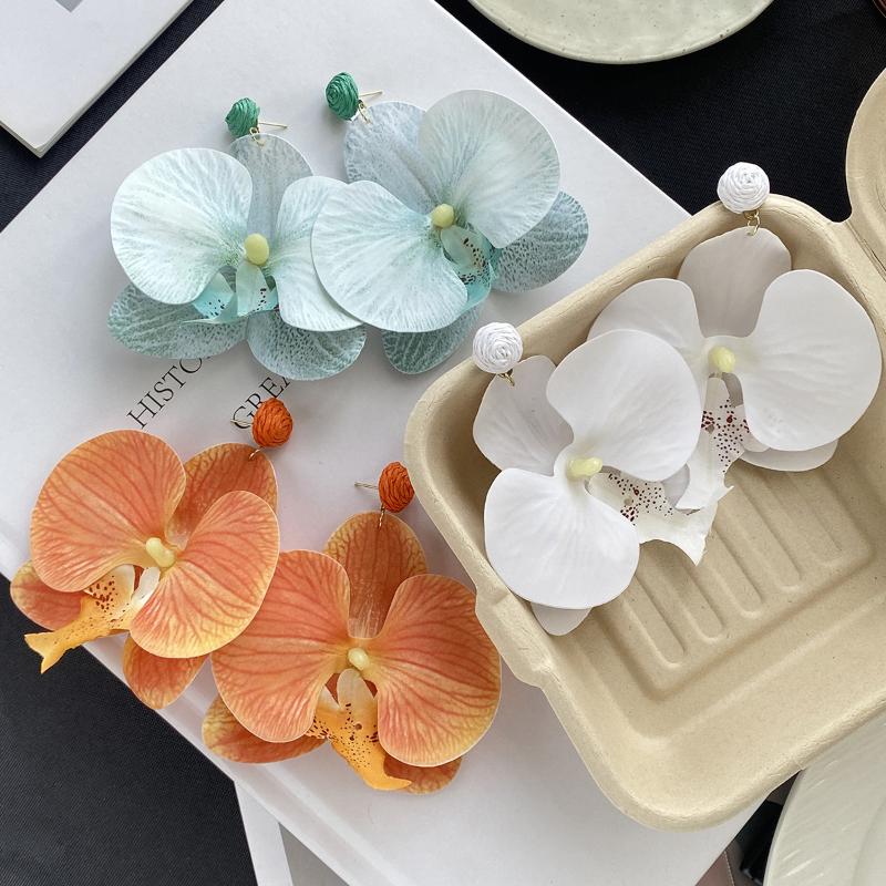 Symulowane Kolczyki z Orchideą Motylkową, Biżuteria Plażowa, Stop, Kolczyki Wiszące z Kwiatami, Akcesoria Jubilerskie, Styl Koreański