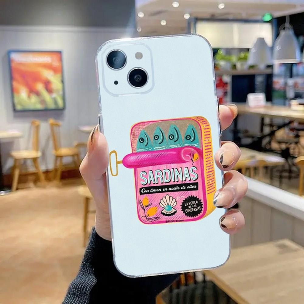 Funny Sardines Phone Case For iPhone 16 15 14 13 12 11 Pro Max Mini X XS SE 7 8 Plus 16E Shockproof Non-Slip Silicone Soft Cover