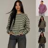 Sudadera Casual con Rayas Oversize Suelta de Cuello Redondo y Mangas Largas para Mujer