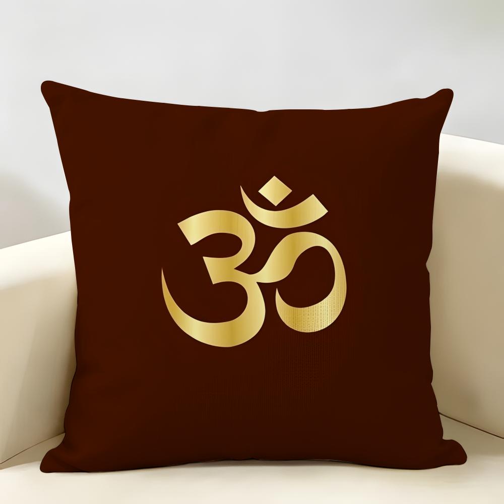 Luxury Golden Mandala Om Cushion Cover Natural Linen Organic Fabric DoubleSided Printing Room Sofa Decor Pillow Case