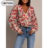Damen Mode Lässige V-Ausschnitt Langarm Blusen & Hemden