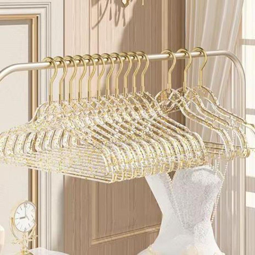 10Pcs Non-marking Transparent Glitter Hangers Non-slip Clothes Drying Rack Laundry Hanger  Wardrobe