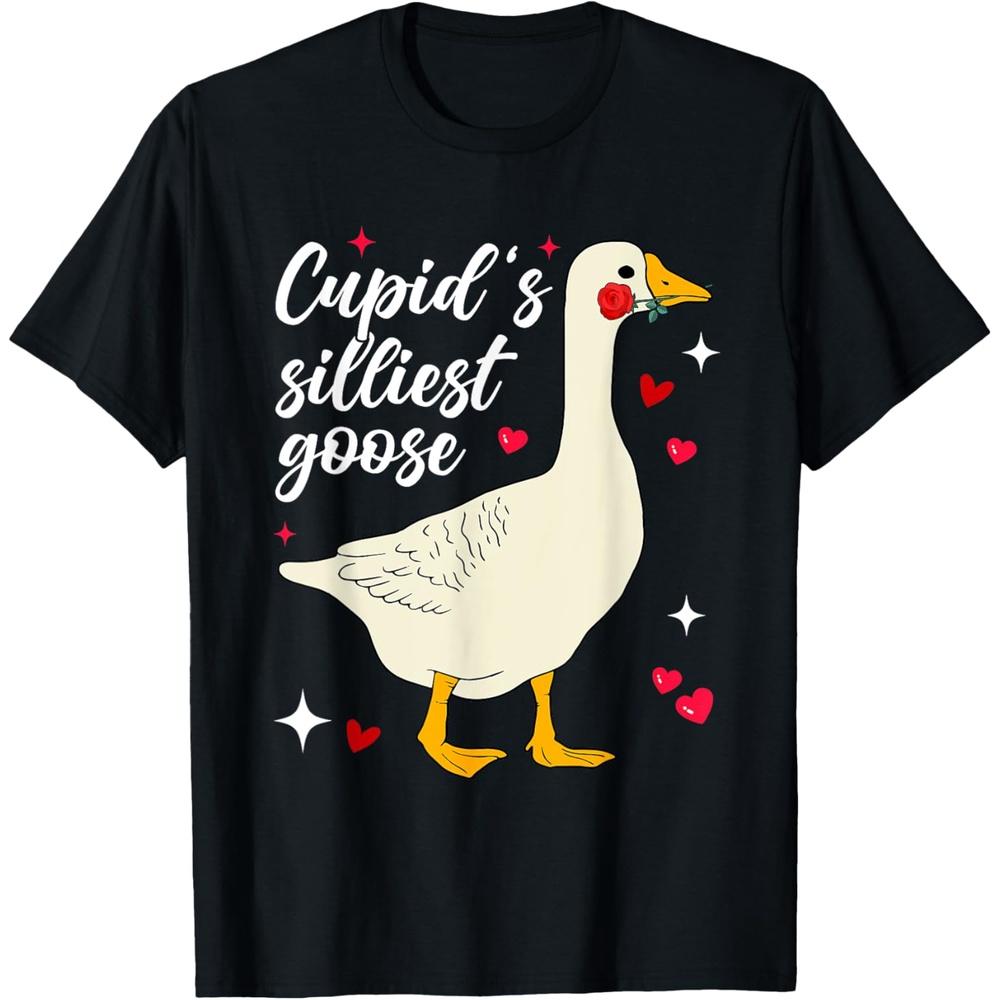 Cupid s Silliest Goose Happy Valentines Day Silly Goose Cute Cotton Men T Shirt XS чёрный