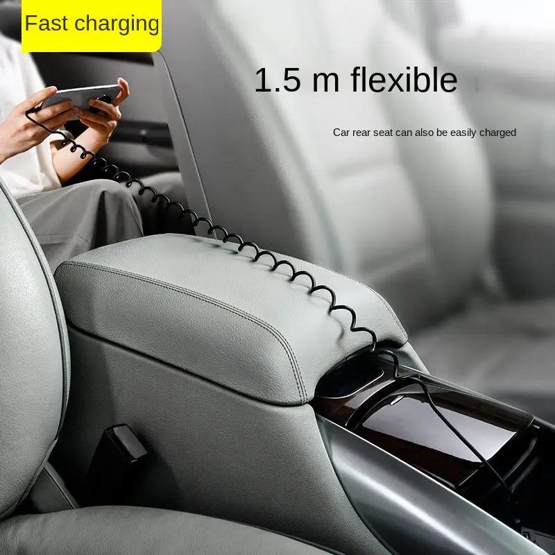 Spring Telescopic Type C Data Cable 66W 5A Fast Charging USB 3A Micro Car Phone Charger for iPhone 15 14 Pro Sumsung Xiaomi POCO