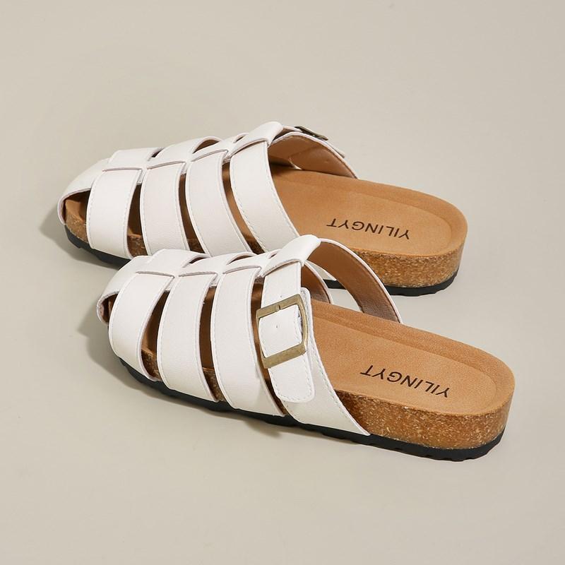 2025 Summer Thick Bottom Soft Sole Retro Style Pure Color Women's Slippers Comfortable Casual Large Size Slip-On Shoes