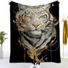 Luxury Tiger Face Design Flannel Blanket Heavyweight All-Season Soft Bedspread,  Golden Contemporary Throw for Sofa