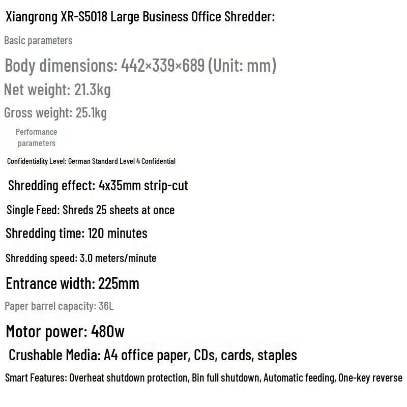 Xiangrong XR-S5018 Commercial Paper Shredder CN plug (adapter included)