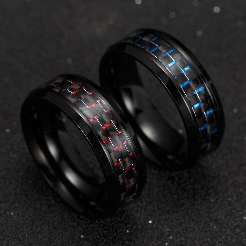 Fashion Titanium Steel Carbon Fiber Ring For Men Blue Red Square Carbon Fiber Ring Men 'S Cool Ring Fashion Jewelry
