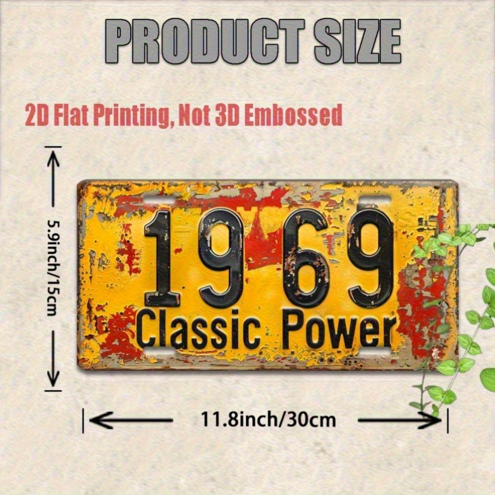 11.8x5.9" 2D Flat Vintage 1969 Classic Power Metal License Plate - Rustic Yellow Aluminum Wall Art with Black Numbers