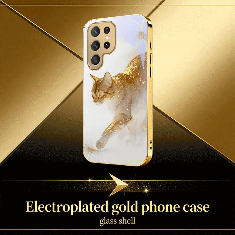 Snowy Land Golden Tiger For Samsung S25 Ultra S21 S22 FE S23 Plus S24 S20 S26 Note 10 20 Golden Glass Electroplated Phone Case