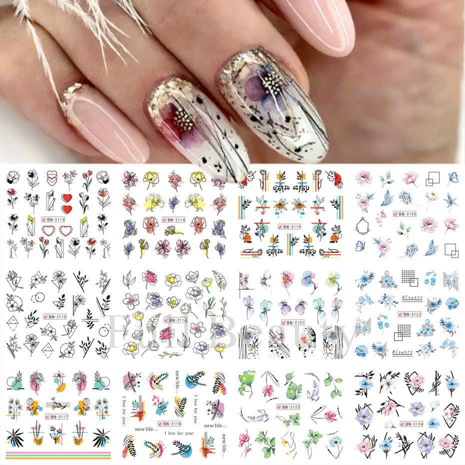 Nail Art Sticker, Spring And Summer Flower And Grass Series, Zou Ju Flower Watermark Nail Sticker
