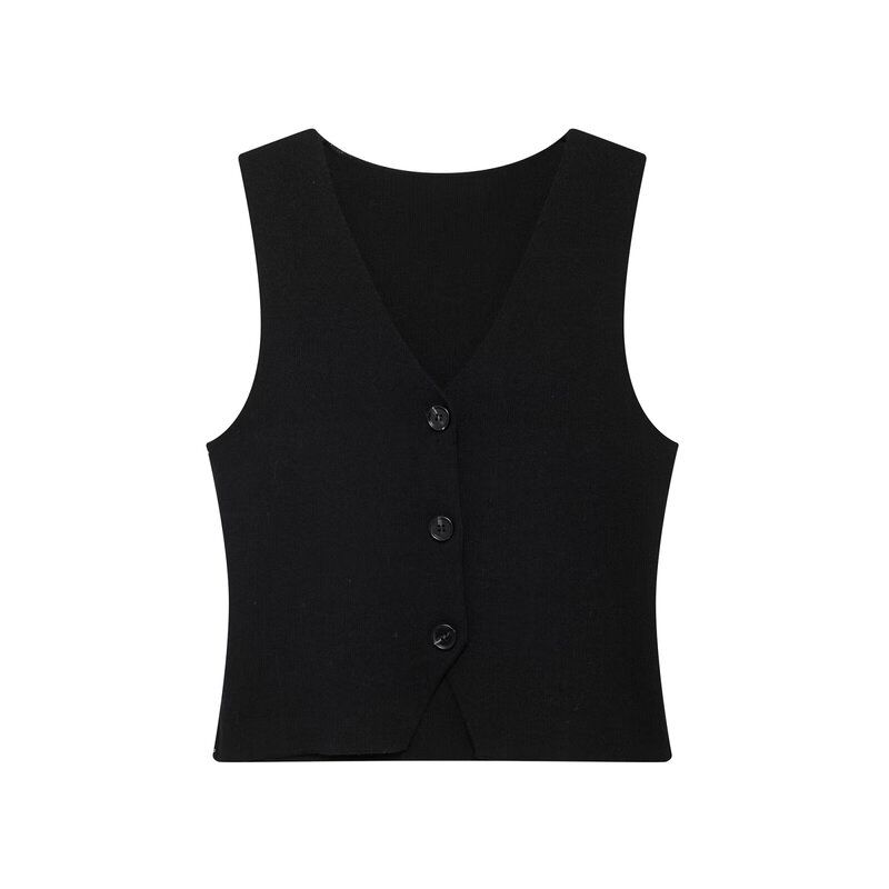 Fashion Wind 2024 Summer New Versatile V Neck Knitted Vest Ivory Outwear 1231948001