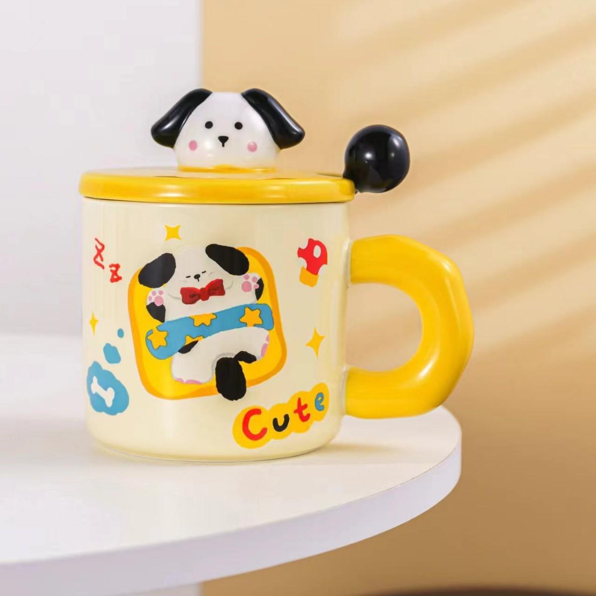 Kreatives Design Süßer Welpe Keramiktasse Anime Hoher Wert Kaffeetasse Geschenkbox Souvenir Paar Geburtstagsgeschenk Langlebig 420ML