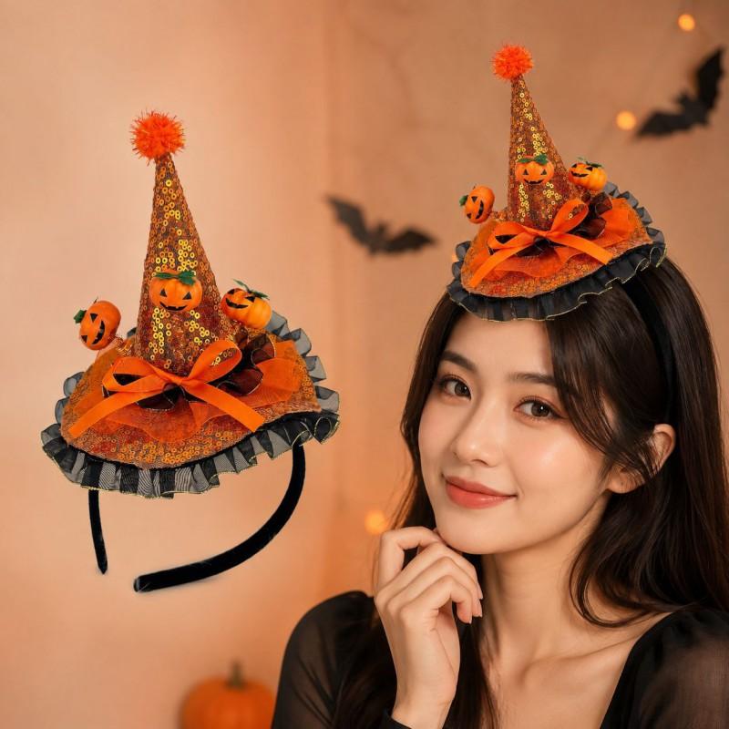 Halloween Witch Hat Headband Kids Adults Costume Accessory With LED Light Decorative Hair Clip