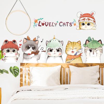 Autocollant mural en vinyle motif chat mignon peint à la main, décoration de salon, maison