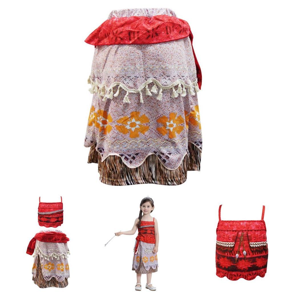 Princess Moana Cosplay Costume Set For Little Girls With Hawaiian Style Features