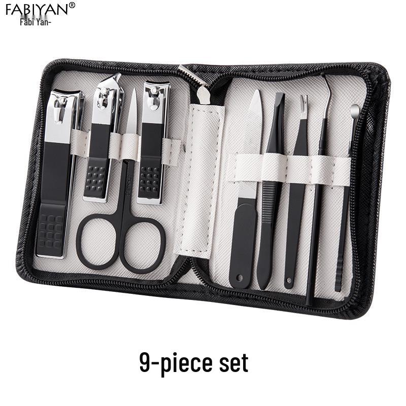 Stainless Steel Manicure Set with Nail Clippers, File, and Tools In Zipper Bag.