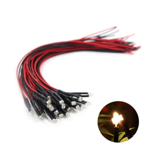 20-Pack 1.8mm Warm White Chip LEDs with Wiring and Resistors for Diorama Lighting, Model Trains, Railways, Buildings, and More
