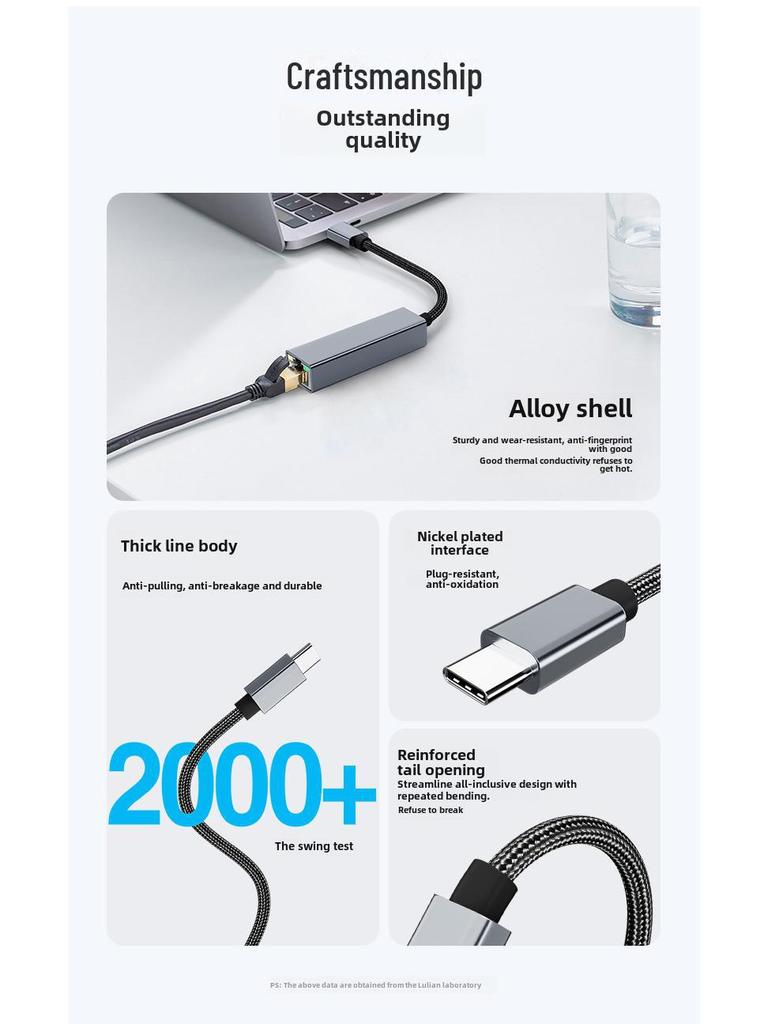 USB To Ethernet Adapter, Type-C Gigabit Network Card for Tablets & Phones