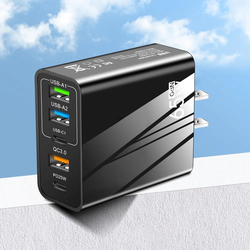 

w Fast Charger Mobile PD Charging USB Type-c Travel Multi Interface Charger 3.A For Samsung Xiaomi Iphone EU US UK Adapter US Plug чорний