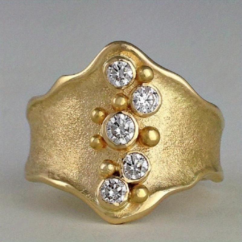 Vintage Gold Color Inlaid White CZ Women's Ring Geometry Daily Wear Party Jewelry