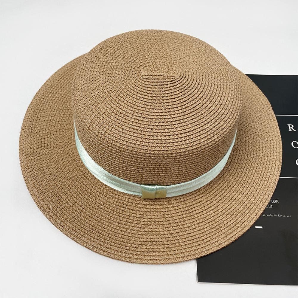 Elegant Straw Woven Hat Breathable Women's Sun Hat Simple Beach Flat Top Hat  Ladies