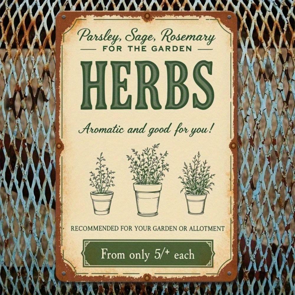 Vintage Herb Pattern Metal Sign Kitchen Wall Decor