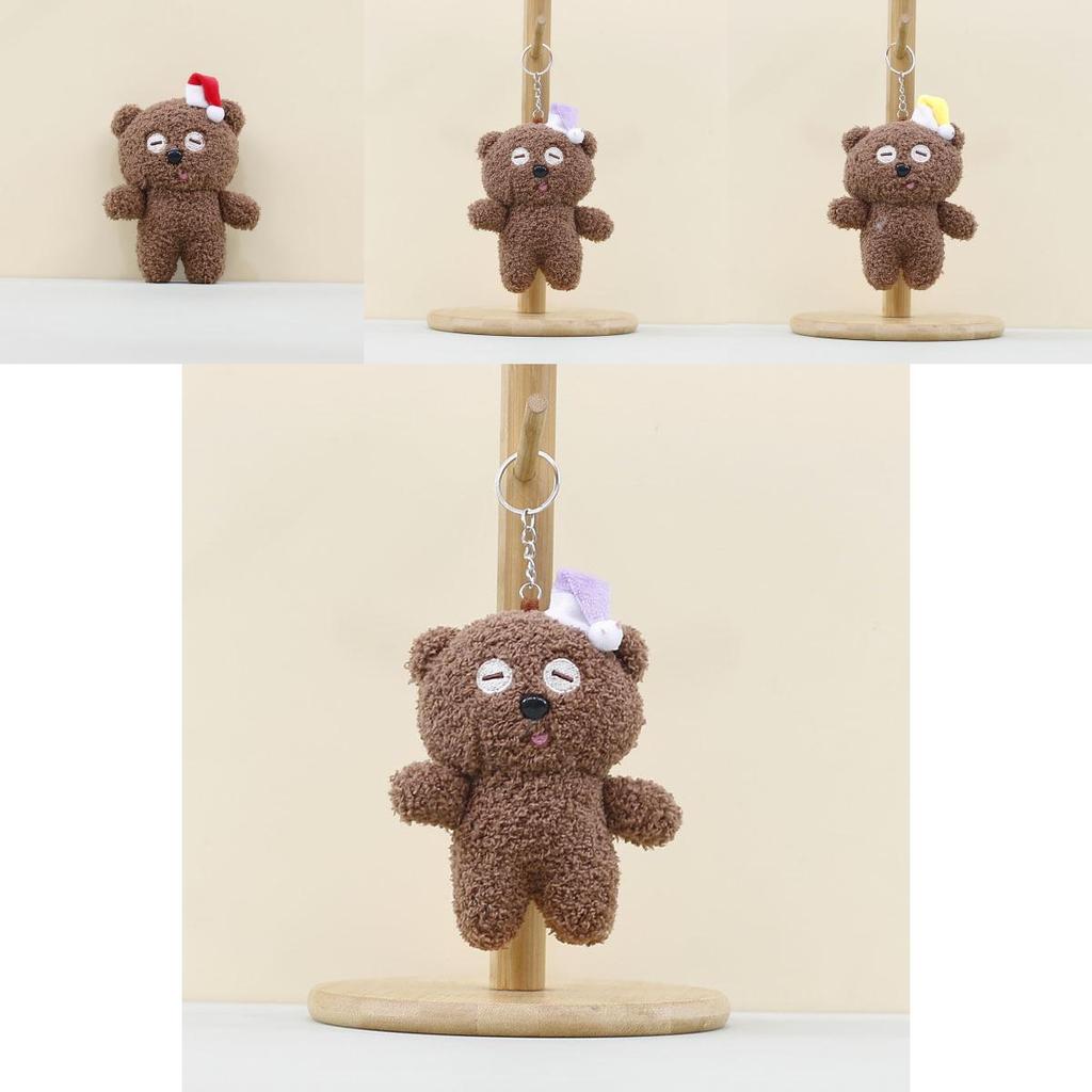 Cute Bear Plush Toy Keychain With Christmas Hat For Kids Room Decor