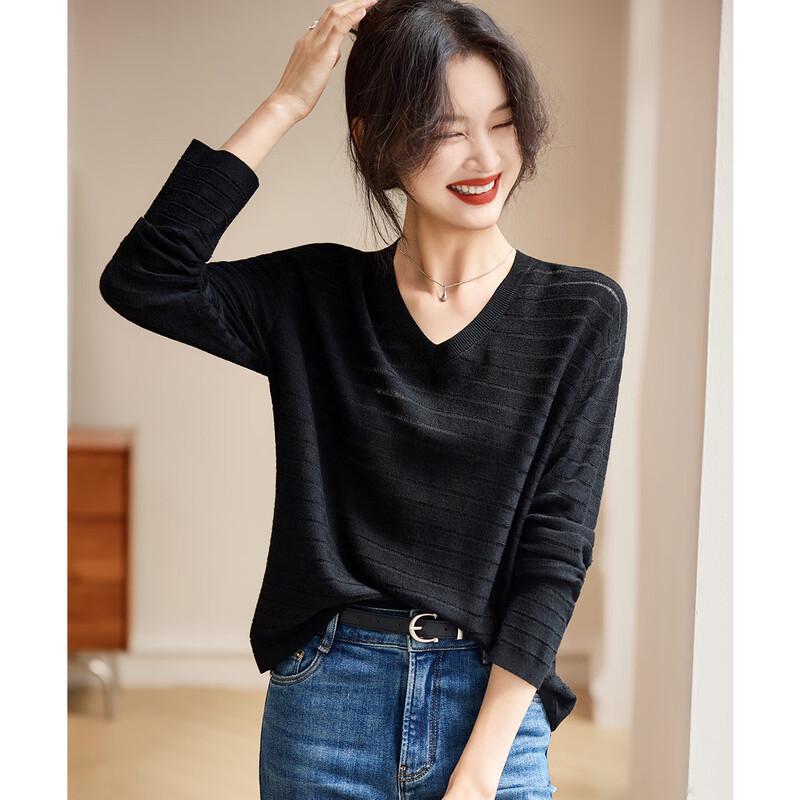 Women's 100% Wool V-Neck Loose Knit Sweater