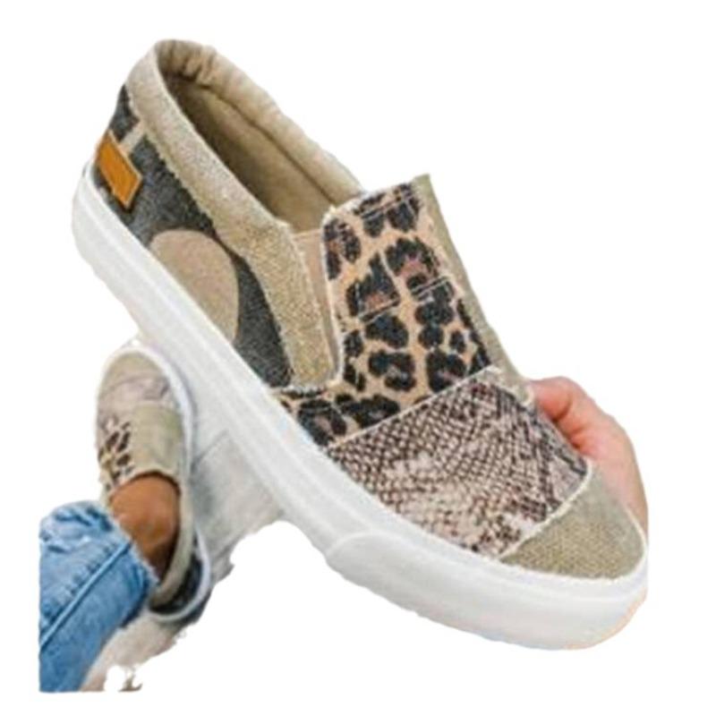 Damenschuhe Herbst Neu Flachboden Lässige Übergröße Canvas Schuhe Damen Schlangenmuster Loafers Dicksohlige Farbpassende Board-Schuhe