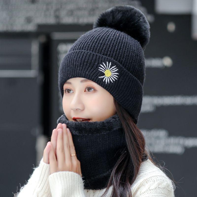 Winter Knitted Scarf Hat Set Thick Warm Skullies Beanies Hats for Women Outdoor Cycling Riding Ski Bonnet Caps Tube Scarf Rings