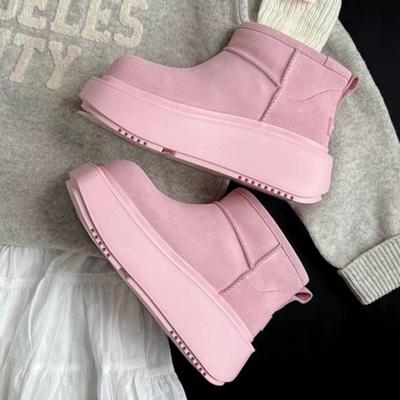 Fur Flats Women Ankle Snow Boots Platform Suede Plush Cotton Shoes Brand Square Toe Woman 2025 Trend New Warm Casual Botas Mujer