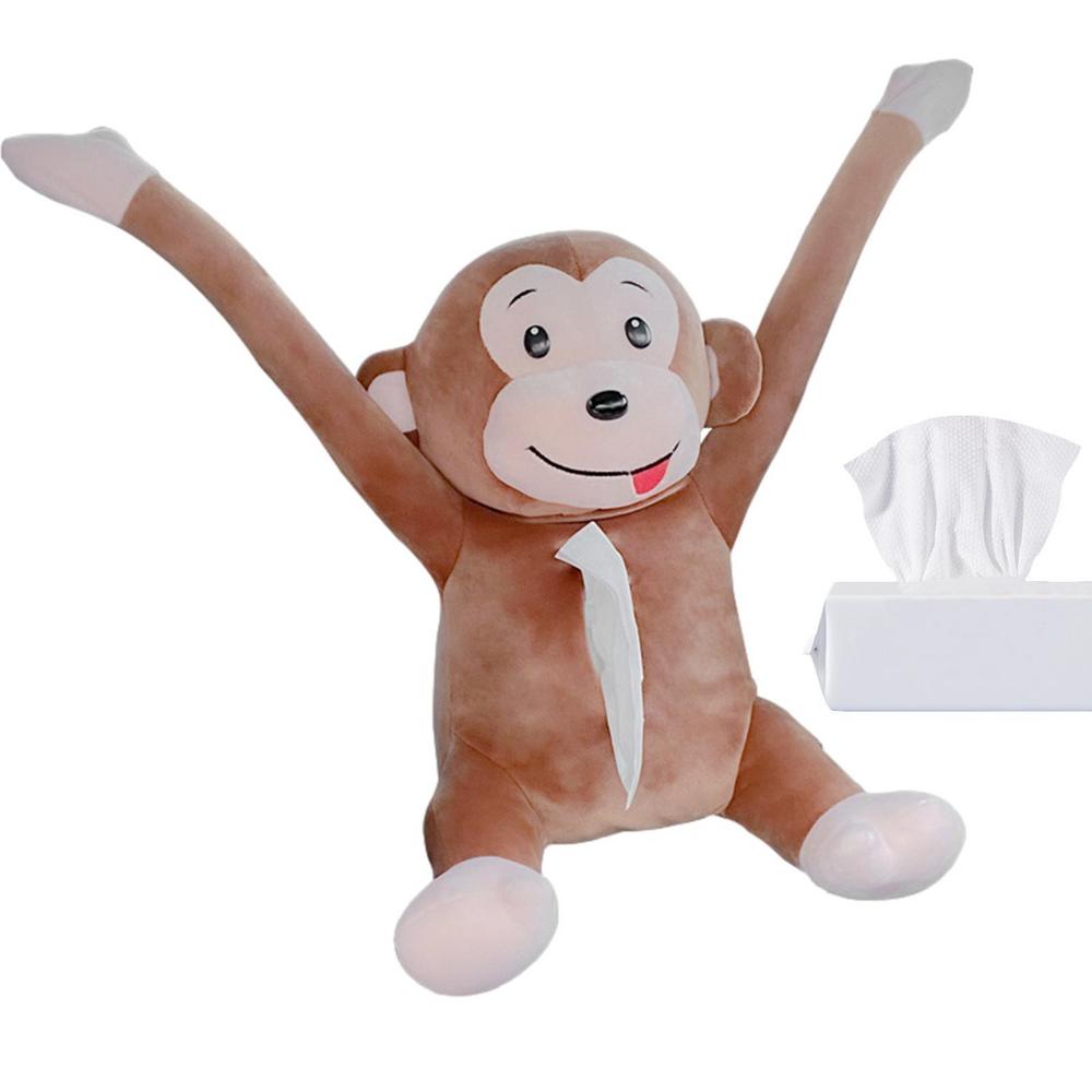 Funny Napkin Paper Box Car Accessory Plush Monkey Toilet Paper Dispenser Cartoon Drawer Tissue Box For Automobile