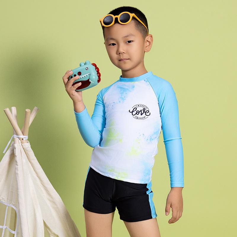 New Boys' Toddler Colorblock Long Sleeve Shorty Swimsuit