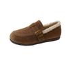 winter shoes woman buckle belt fur flats round toe suede leather furry mocasines female cozy plush slip on loafers shoes woman