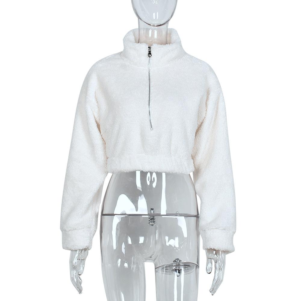 

Женские повседневные свободные зимние укороченные топы, однотонный пуловер на молнии с длинными рукавами и воротником-стойкой для девочек, белый свитер S белый