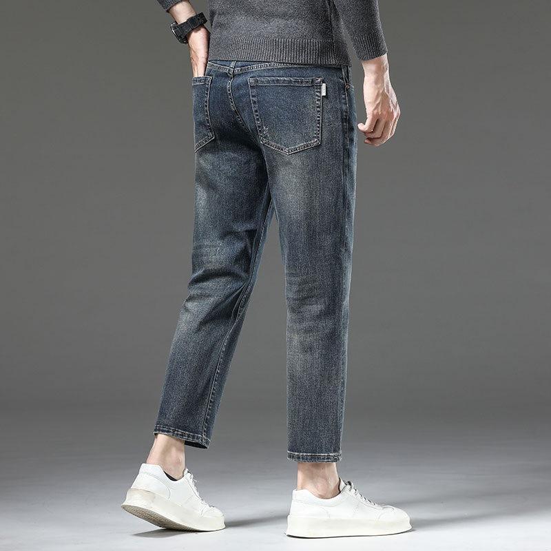 New Spring and Summer Elastic Trend Nine 9 Jeans Men's Wash Elastic Straight Nine-point Pants