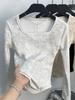 Women's French Square Neck Tie-Dye Thermal Slim-Fit Long Sleeve Top - Autumn/Winter New Arrival