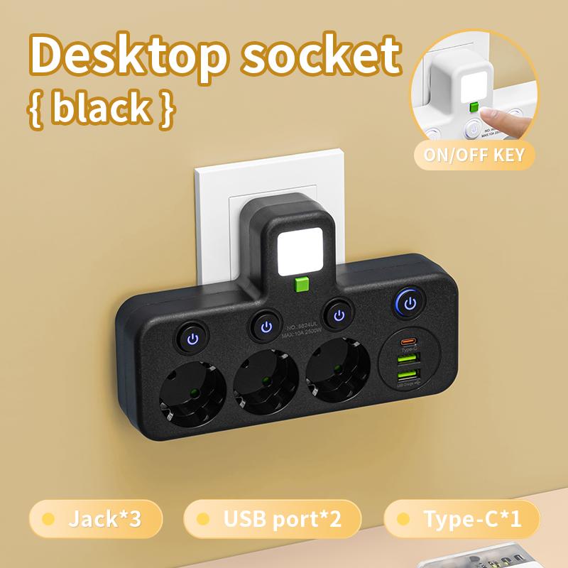 EU Wall Plug Power Strip – 2 Versions: Standard or with USB Type-C, Wall Charger for Home & Office
