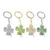 Keychain Pendant Sparkling Rhinestones Inlaid Four-Leaf Clover Design Zinc Alloy Key Chain Electroplated Metal Ring Key Holder Backpack