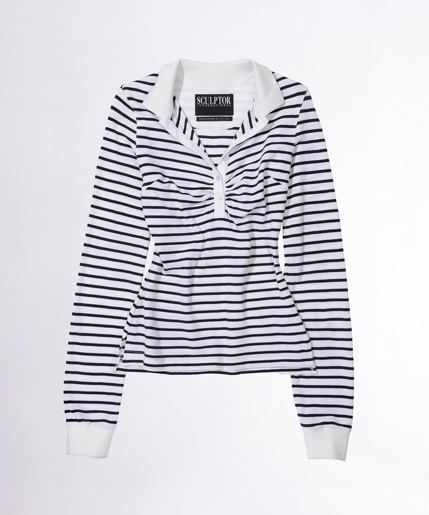SCULPTOR Shirring Tennis Shirt White/Navy Stripe