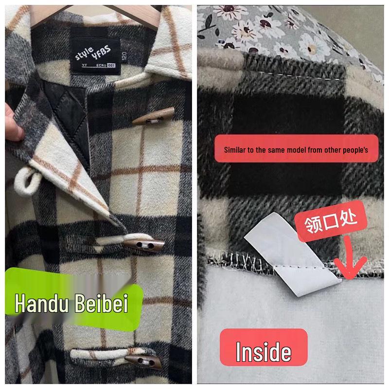 2025 Mädchen Koreanischer Stil Karierter Wollmantel - Mittellang Herbst/Winter Modetrend