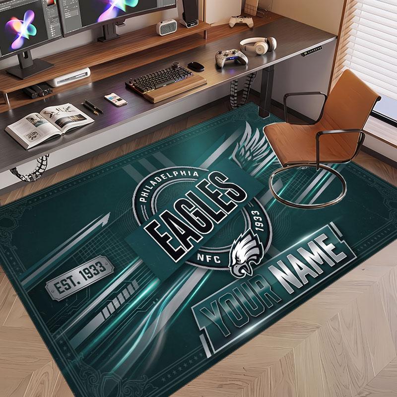 Benutzerdefinierter Teppich Philadelphia Eagles Muster Druck Name Text Weicher Rutschfester Bodenbelag für Heim-Innenraumdekoration