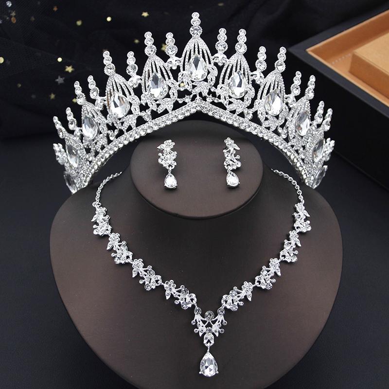 

Зеленые свадебные комплекты украшений с тиарой, комплект украшений для невесты, корона и ожерелье, серьги, комплекты для девочек-принцесс, свадебная вечеринка, выпускной бал