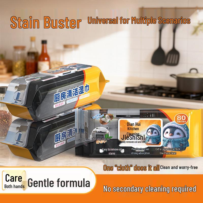 Penguin XL Kitchen Wet Wipes for Oil & Stain Removal - Thickened Household Cleaning Towels