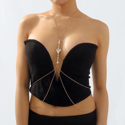 Sexy Hot Girl Heart-shaped Rhinestone Chest Chain Fashion Multi-layer Claw Chain Nightclub Beach Halter Neck Body Chain