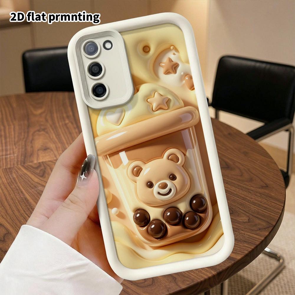 Phone Case: 2D flat design suitable for Samsung Galaxy A34 A35 M05 M06 S20 S22 S21 FE Plus 5G protective case, little bear milk tea cup, perfect Chris