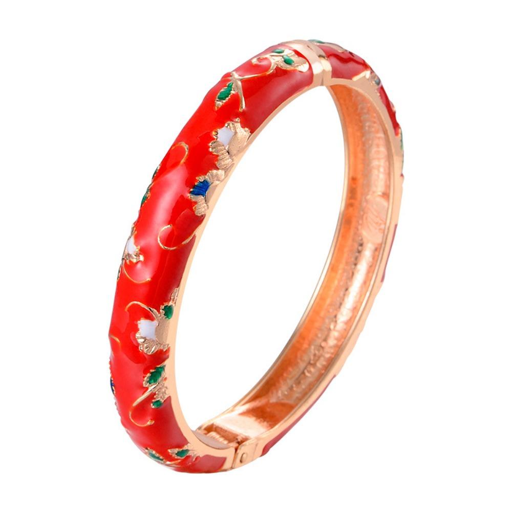Traditional Vintage Cloisonne Bangle Open Hollow Out Flower Bangle Women's Hand Bracelet  Woman