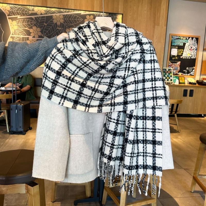Premium Atmosphere Cross Grid Scarf Winter Versatile Warm Student Scarf British Street Style Scarf